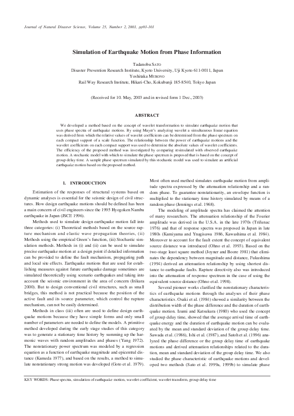 (PDF) Simulation of Earthquake Motion from Phase Information