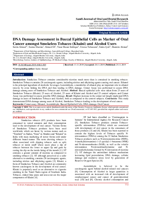 (PDF) DNA Damage Assessment in Buccal Epithelial Cells as Marker of ...