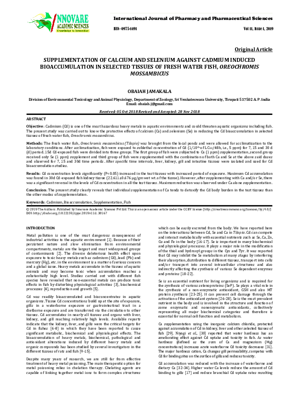(PDF) Supplementation of Calcium and Selenium Against Cadmium Induced ...