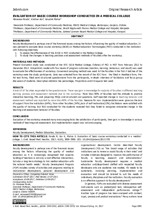 (PDF) Evaluation of Basic Course Workshop Conducted in a Medical College