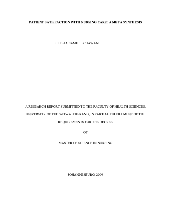 (PDF) Patient Satisfaction With Nursing Care