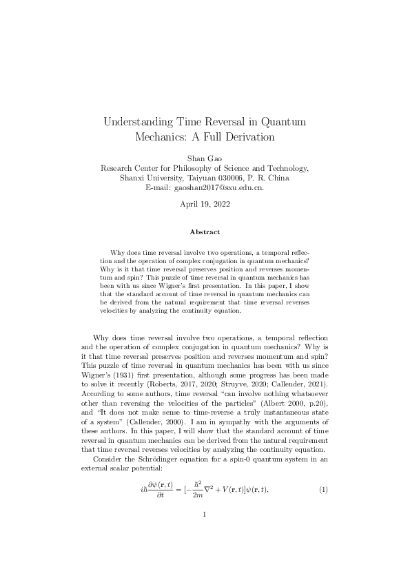 (PDF) Understanding Time Reversal in Quantum Mechanics: A Full Derivation