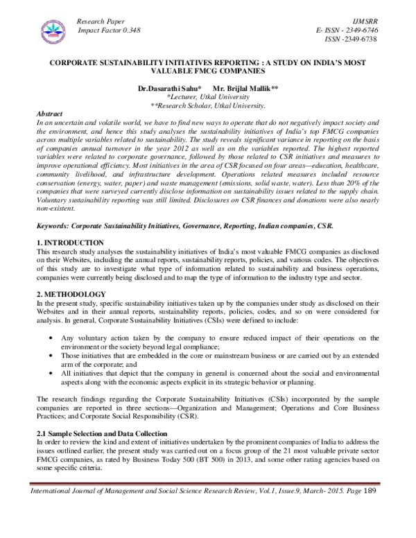 (PDF) Corporate Sustainability Initiatives Reporting : A Study on India ...