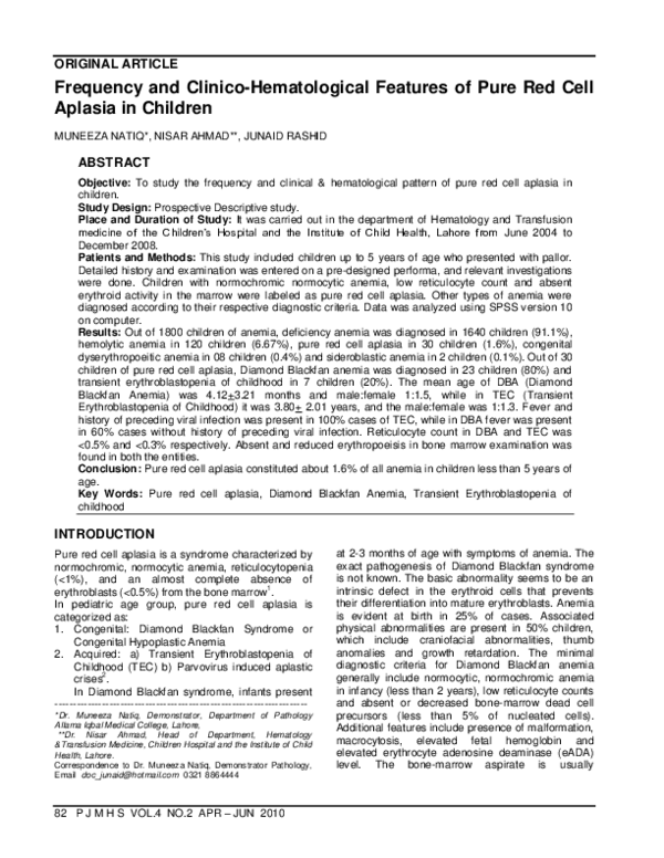 Diagnosis And Management Of Red Cell Aplasia In Children – LCAIZ
