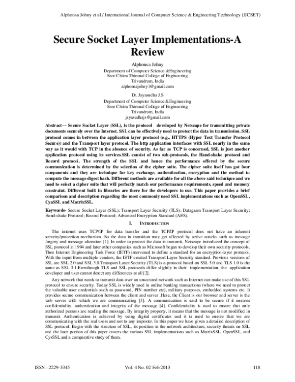(PDF) Secure Socket Layer Implementations-A Review | Alphonsa Johny ...