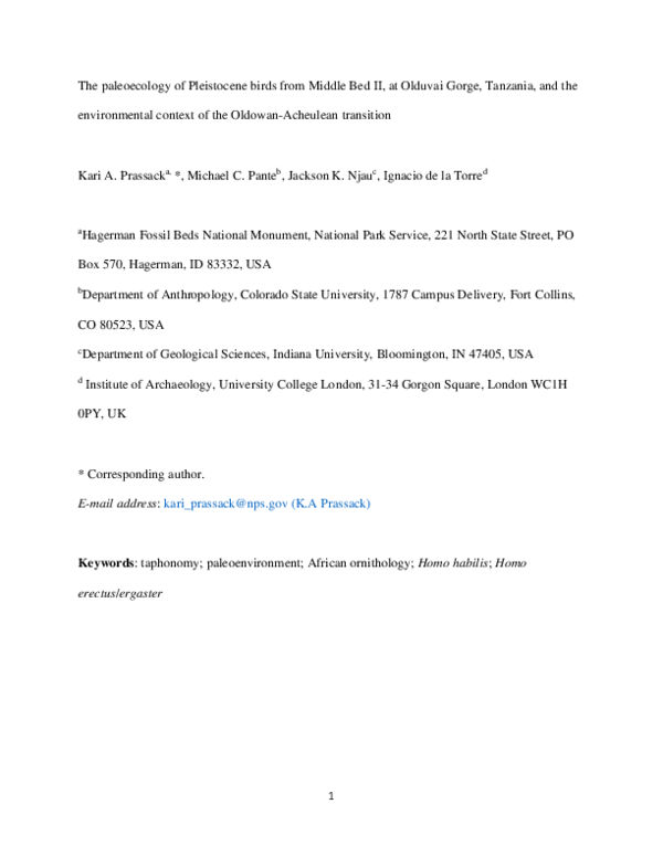 (PDF) The paleoecology of Pleistocene birds from Middle Bed II, at ...