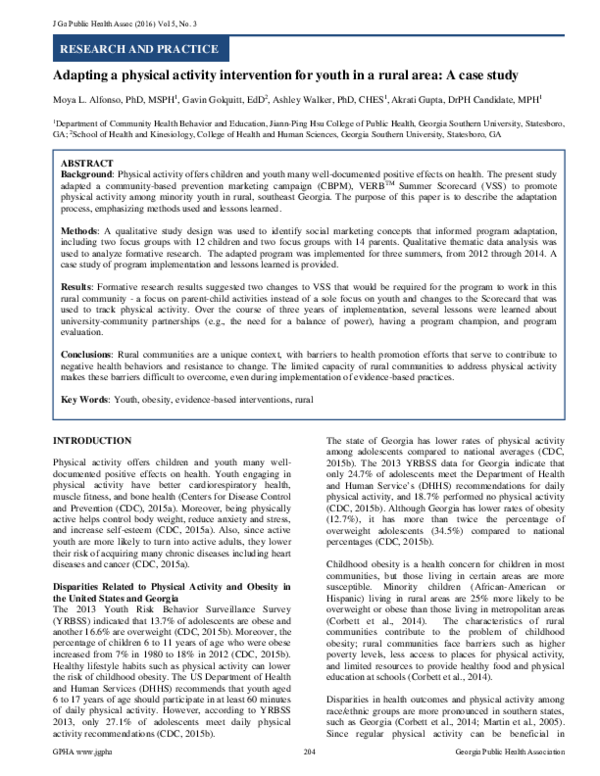 (PDF) Adapting a Physical Activity Intervention for Youth in a Rural ...