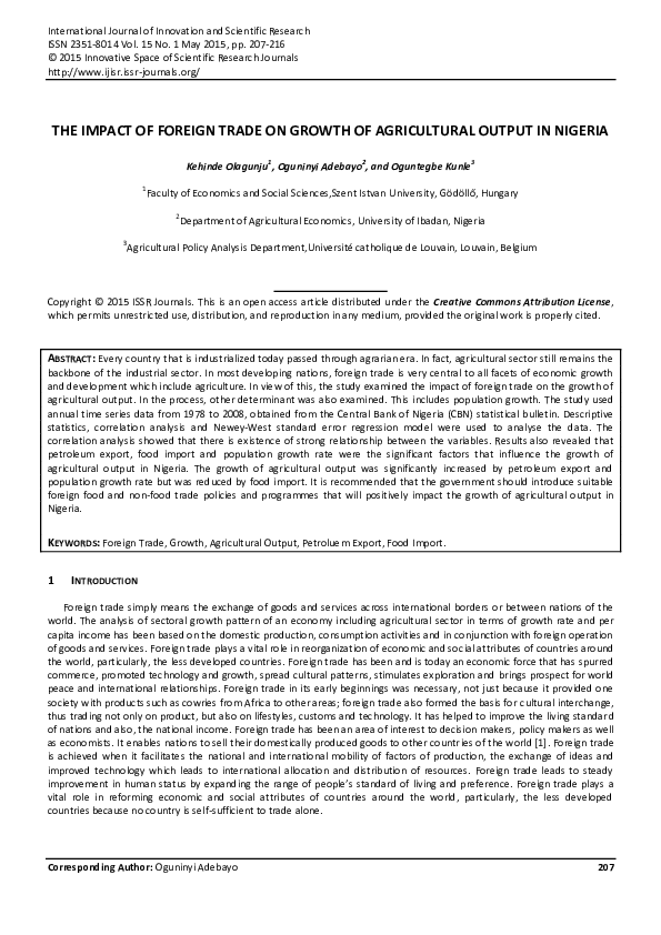(PDF) The Impact of Foreign Trade on Growth of Agricultural Output in ...