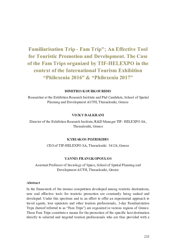 (PDF) Familiarisation Trip Fam Trip an Effective Tool for Touristic ...