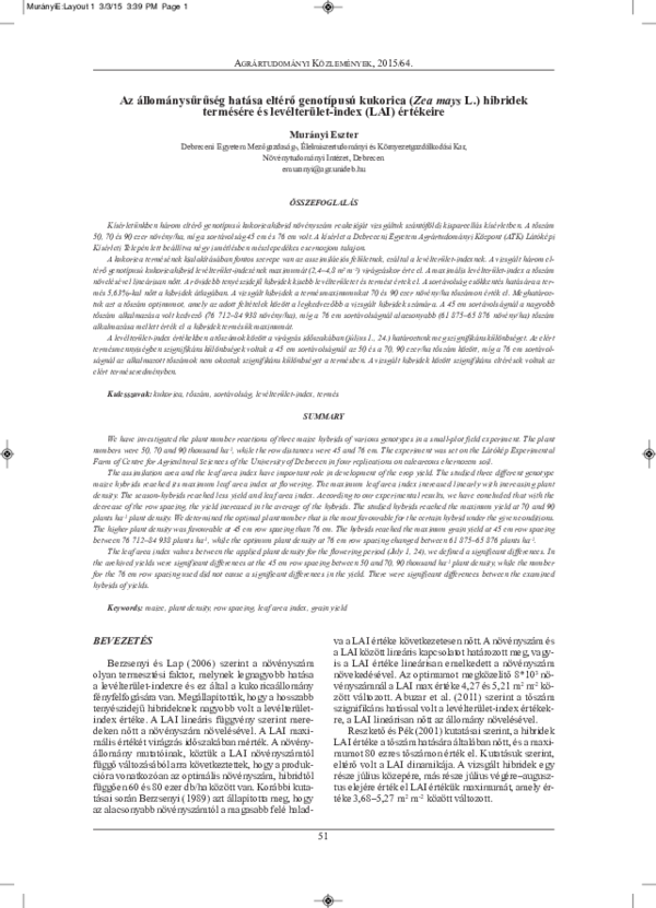 (PDF) Effect of the plant density on different maize (Zea mays L ...