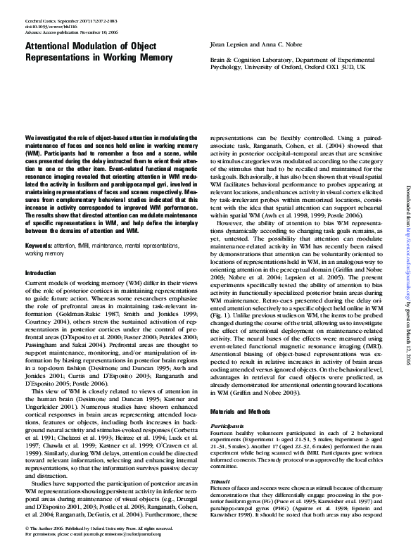 (PDF) Attentional Modulation of Object Representations in Working Memory