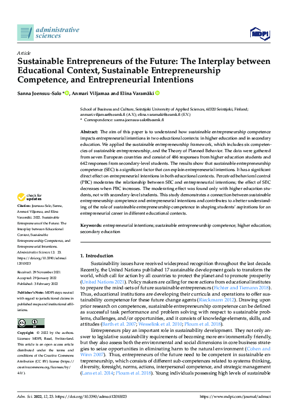 (PDF) Sustainable Entrepreneurs of the Future: The Interplay between ...