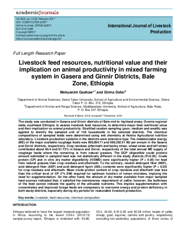 (PDF) Livestock feed resources, nutritional value and their implication
