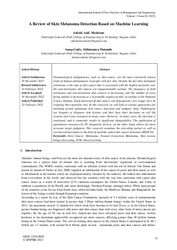 (PDF) A Review of Skin Melanoma Detection Based on Machine Learning