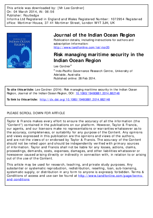 (PDF) Risk managing maritime security in the Indian Ocean Region