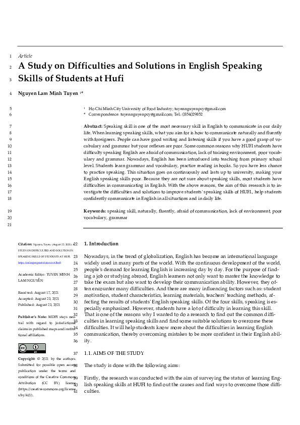 (PDF) A Study on Difficulties and Solutions in English Speaking Skills ...