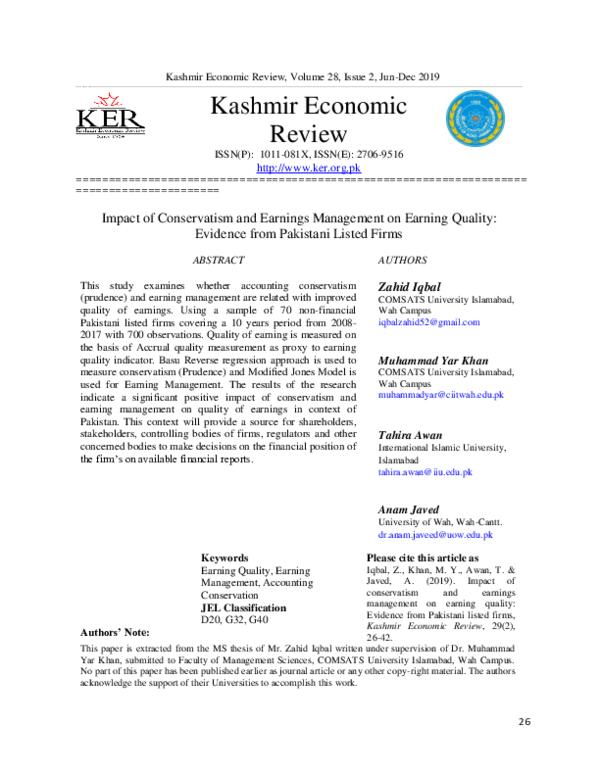 (PDF) Impact of Conservatism and Earnings Management on Earning Quality ...