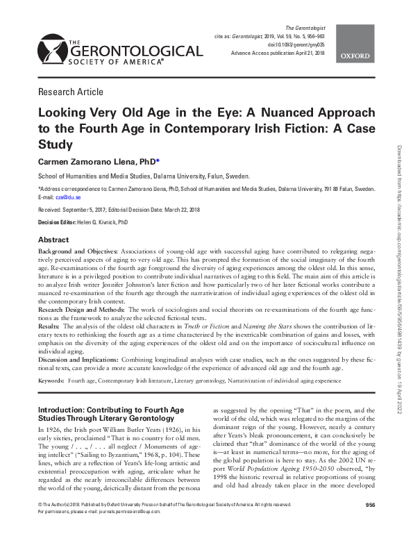 (PDF) Looking Very Old Age in the Eye: A Nuanced Approach to the Fourth ...