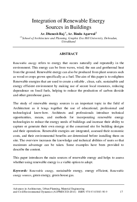 (PDF) Integration of Renewable Energy Sources in Buildings