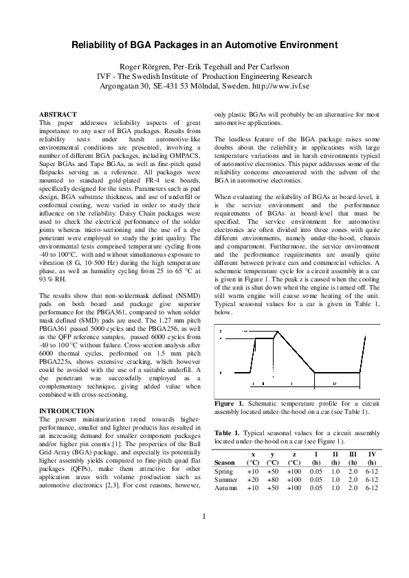 (PDF) 1Reliability of BGA Packages in an Automotive Environment