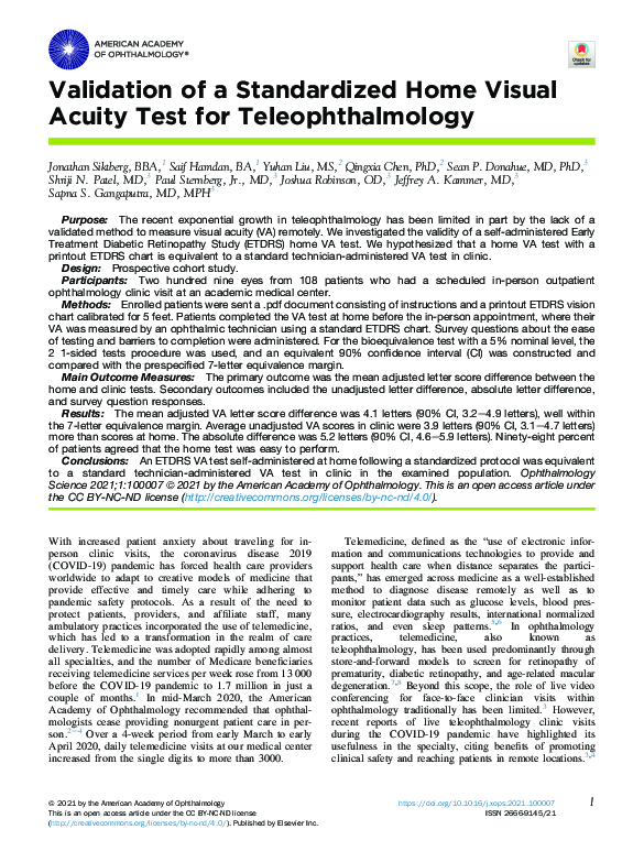 (PDF) Validation of a Standardized Home Visual Acuity Test for ...