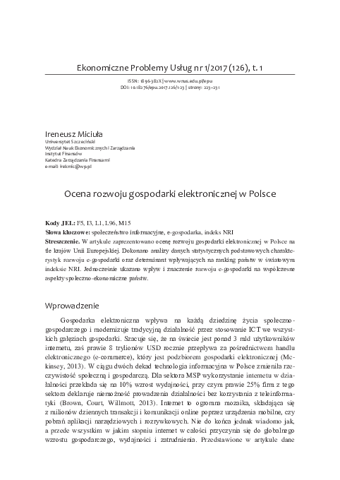 (PDF) Assessment of development of electronic economy in poland on the ...