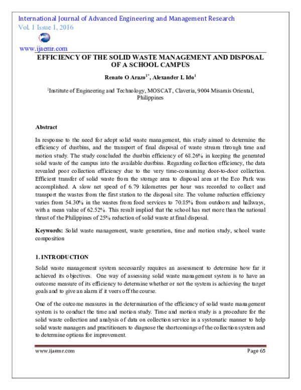 (PDF) Efficiency of the Solid Waste Management and Disposal of a School ...