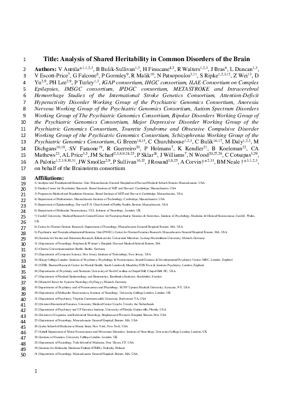 (PDF) Analysis of Shared Heritability in Common Disorders of the Brain