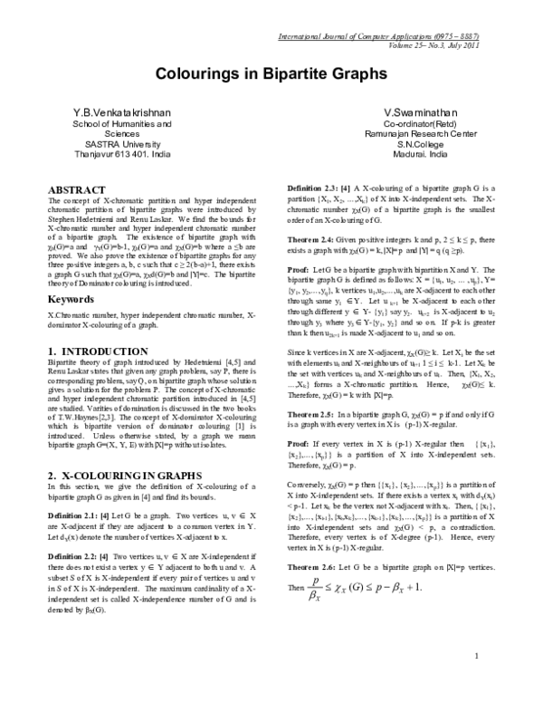 (PDF) Colourings in Bipartite graphs