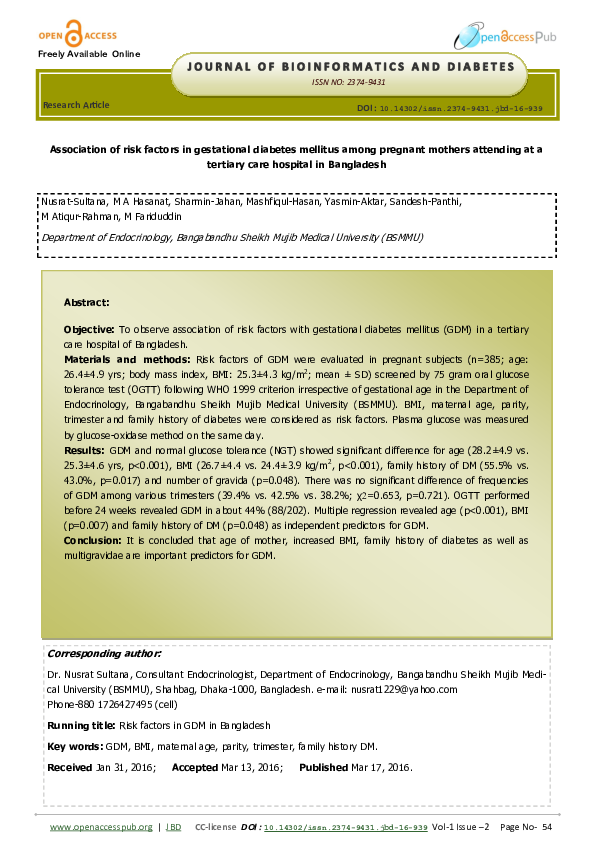 (PDF) Association Of Risk Factors In Gestational Diabetes Mellitus ...