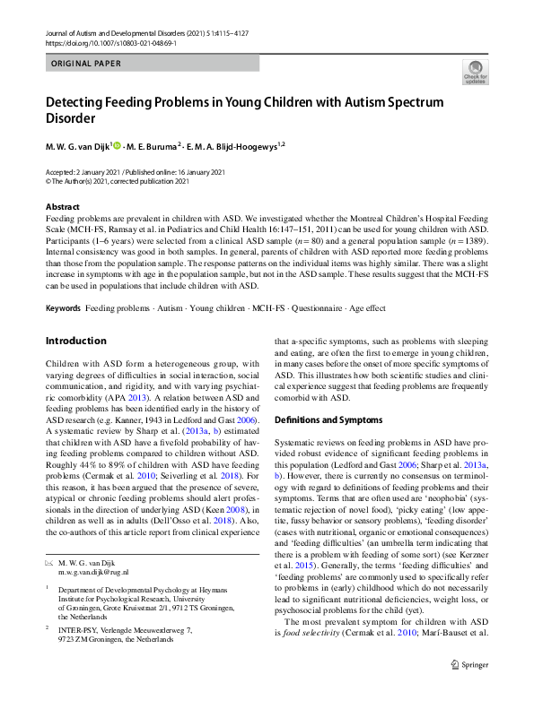 (PDF) Detecting Feeding Problems in Young Children with Autism Spectrum ...