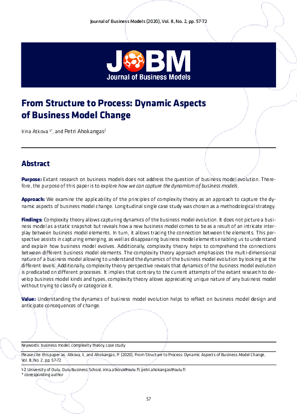 (PDF) From Structure to Process: Dynamic Aspects of Business Model Change