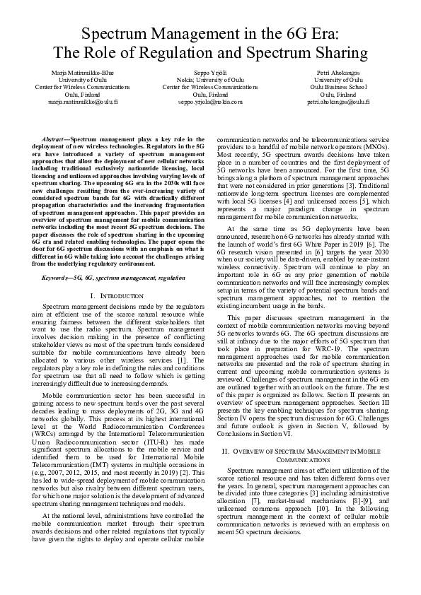 (PDF) Spectrum Management in the 6G Era: The Role of Regulation and ...