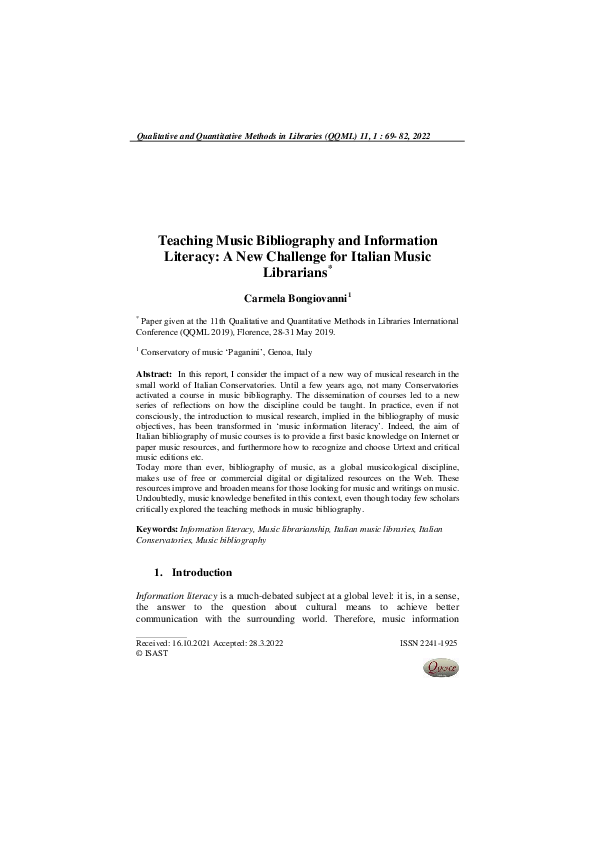 (PDF) Teaching Music Bibliography and Information Literacy: A New ...