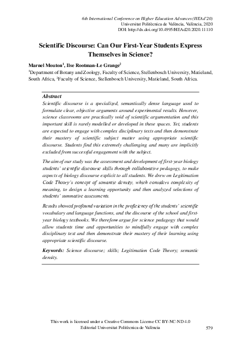 (PDF) Scientific Discourse: Can Our First-Year Students Express ...