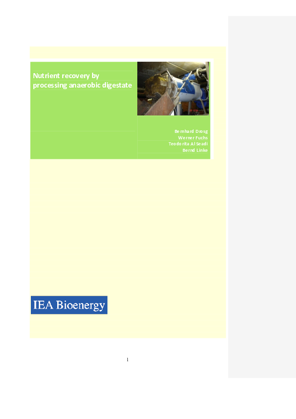 (PDF) Nutrient recovery by processing anaerobic digestate