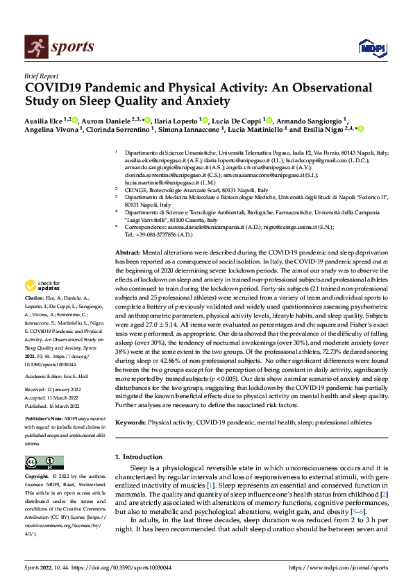 (PDF) COVID-19 Pandemic and Physical Activity: An Observational Study ...