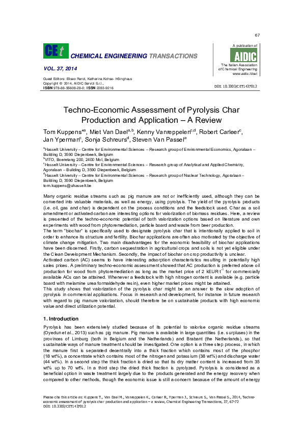 (PDF) Techno-Economic Assessment of Pyrolysis Char Production and ...