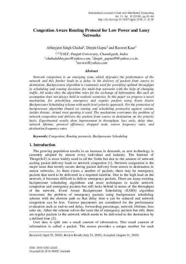 (PDF) Congestion Aware Routing Protocol for Low Power and Lossy Networks