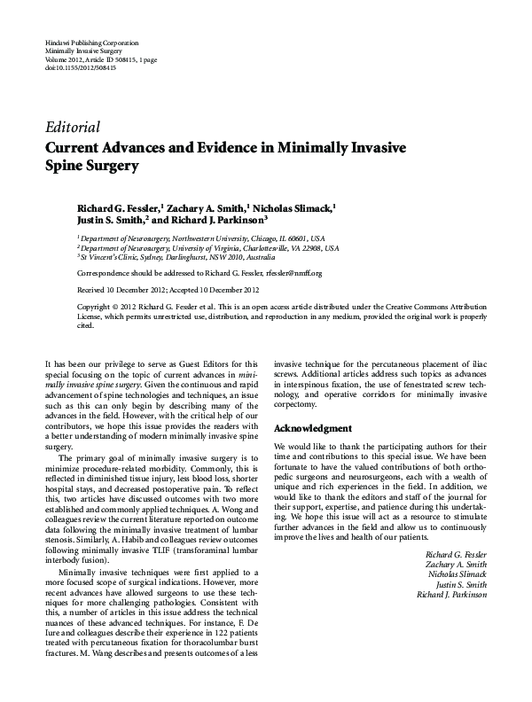 (PDF) Current Advances and Evidence in Minimally Invasive Spine Surgery