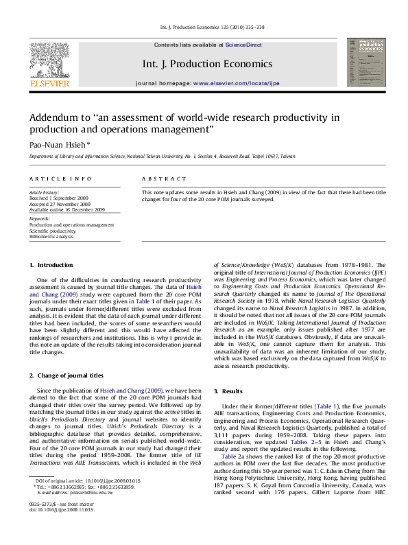 (PDF) Addendum to “an assessment of world-wide research productivity in ...