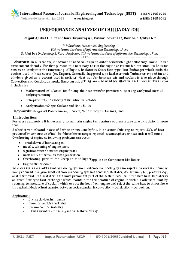 (PDF) PERFORMANCE ANALYSIS OF CAR RADIATOR