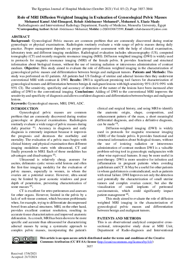 (PDF) Role of MRI Diffusion Weighted Imaging in Evaluation of ...
