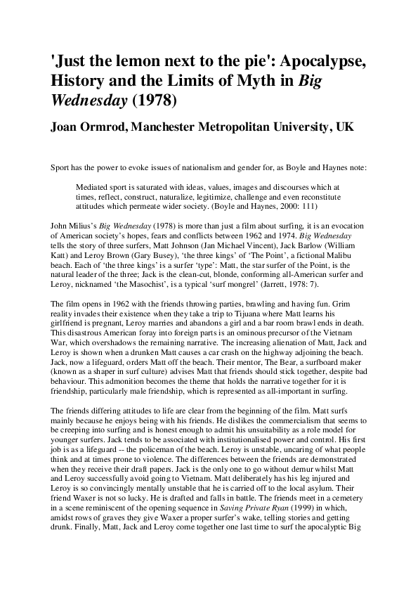 (PDF) Just the lemon next to the pie': Apocalypse, history and the ...