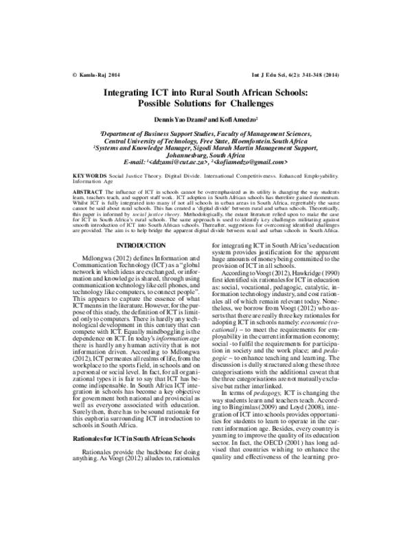 (PDF) Integrating ICT into Rural South African Schools: Possible ...