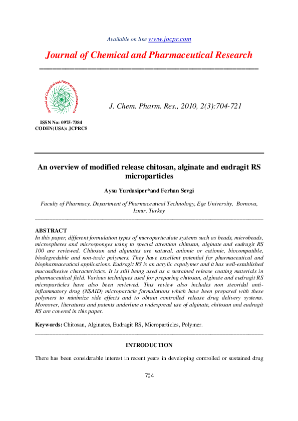 (PDF) An overview of modified release chitosan, alginate and eudragit ...