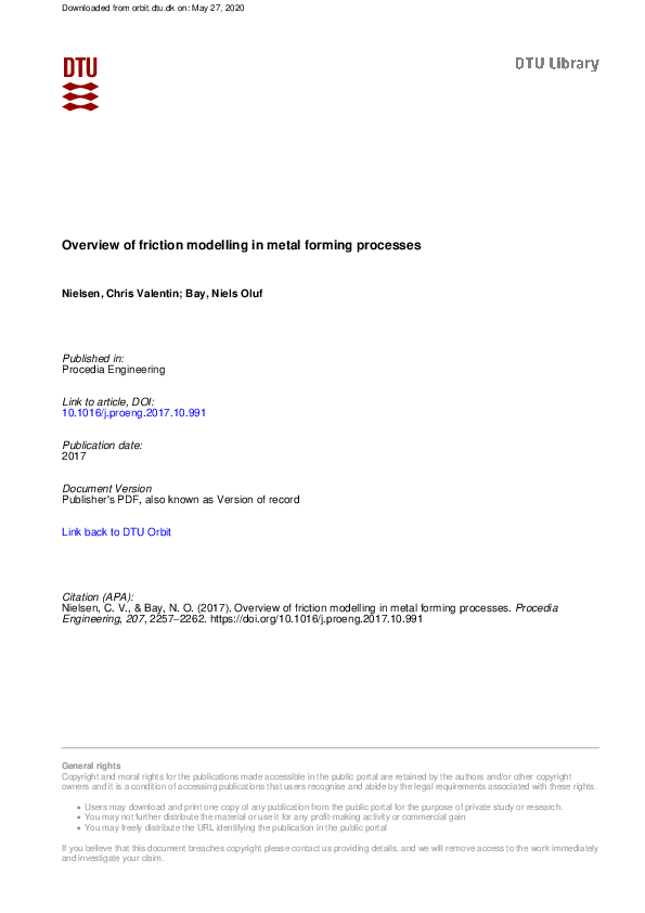 (PDF) Overview of friction modelling in metal forming processes