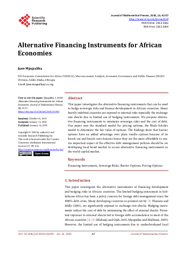(PDF) Alternative Financing Instruments for African Economies