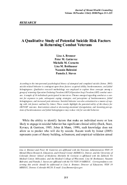 (PDF) A Qualitative Study of Potential Suicide Risk Factors Among ...