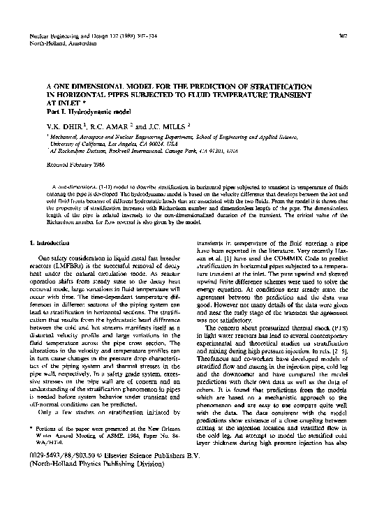 (PDF) A one dimensional model for the prediction of stratification in ...
